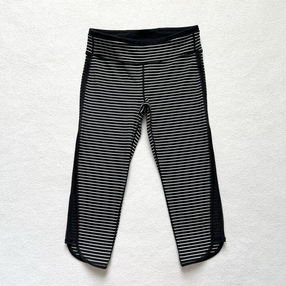 Ivivva By Lululemon Black White Stripe Mesh Insert Crop Legging G6307S Girl 8